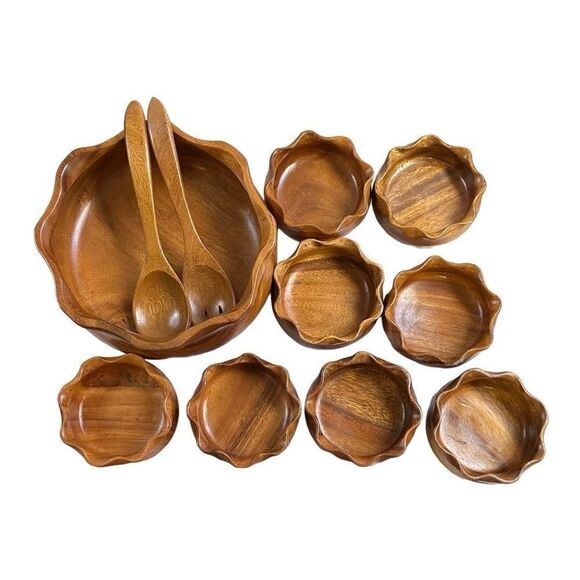 Vintage Island Import Co.  Acacia Wood Salad Serving 11 Piece Set - Picture 1 of 6